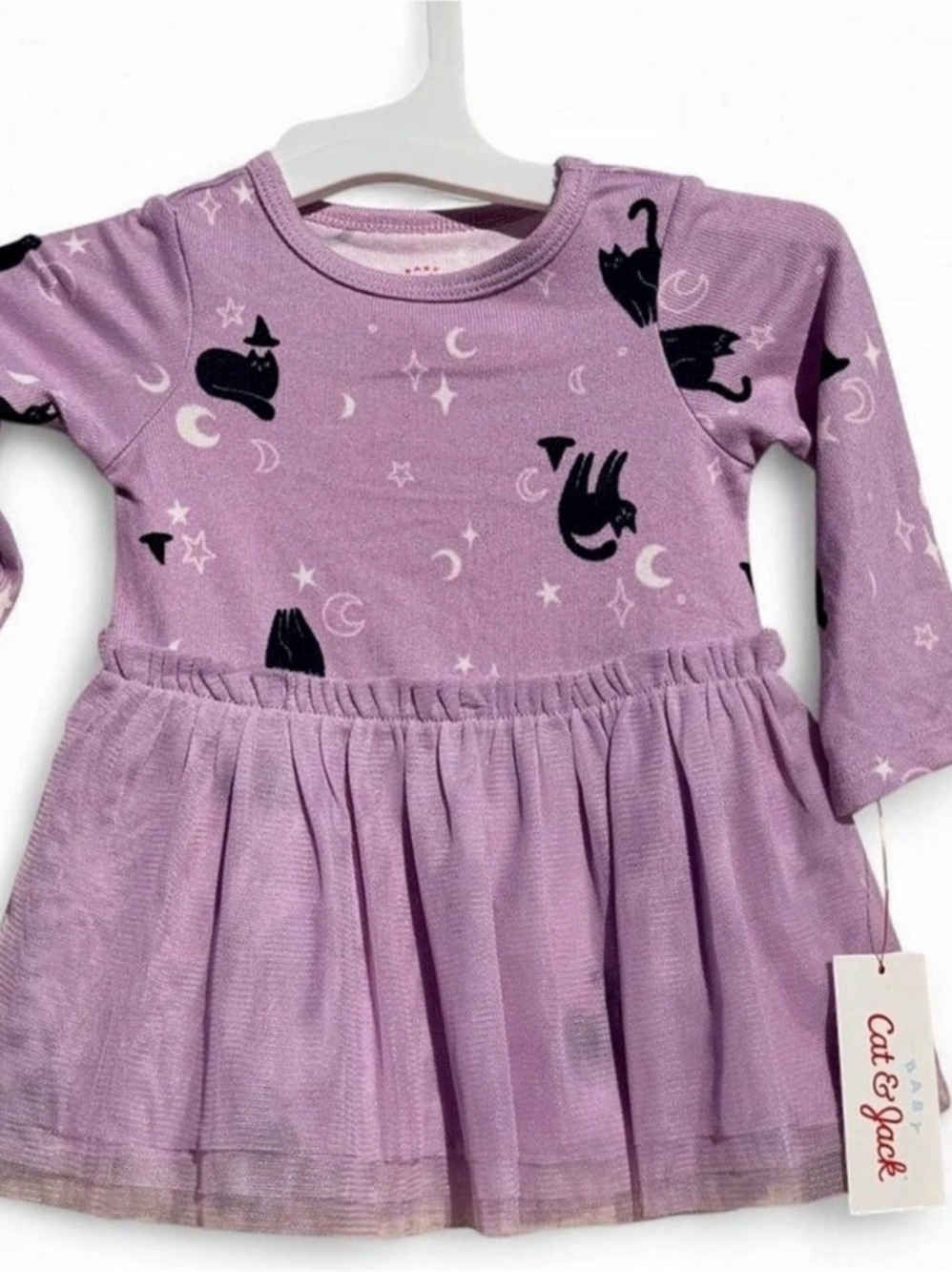 NWT Cat & Jack Black Cat Tulle Long Sleeve Dress Purple 3-6M